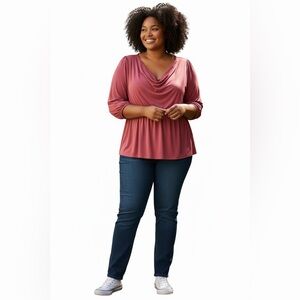 Torrid Size 2 Mauve Pink Drape Neck Top Long Sleeve Pre-Loved